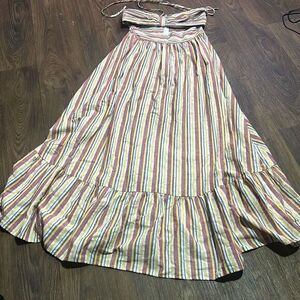 SHEIN‎ stripe halter maxi dress cut out mid section long flowy summer dress